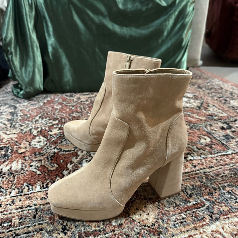 Beige Suede Platform Ankle Boots